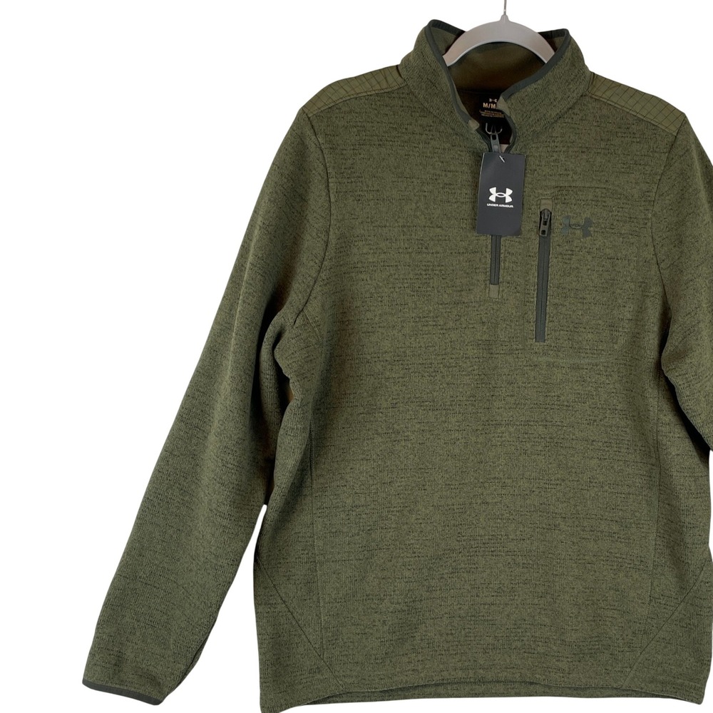Under Armour Specialist Grid Quarter Zip Fleece Pullover Green Mens M 1387576‎